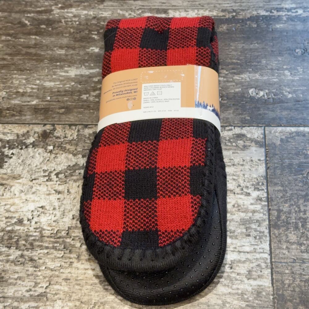Muk Luks Slipper Sock Mens L XL Size 11-13 Buffalo Plaid Cozy Lined House Shoes - Picture 3 of 6